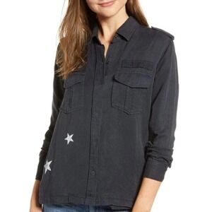 Rails Kato Charcoal Military Star Shirt Jacket Gray Tencel Linen Med Utilitarian